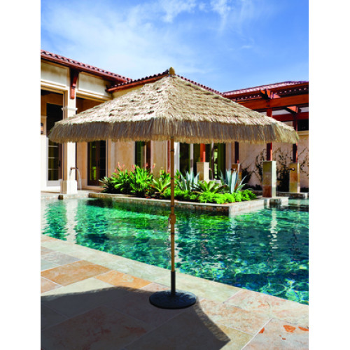 Galtech 738 - 9 FT Bamboo Deluxe Auto Tilt Patio Umbrella - Fabric top